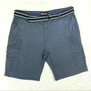 Iron Co. Solid Gray Belted Flat Front Cargo Shorts Size 40